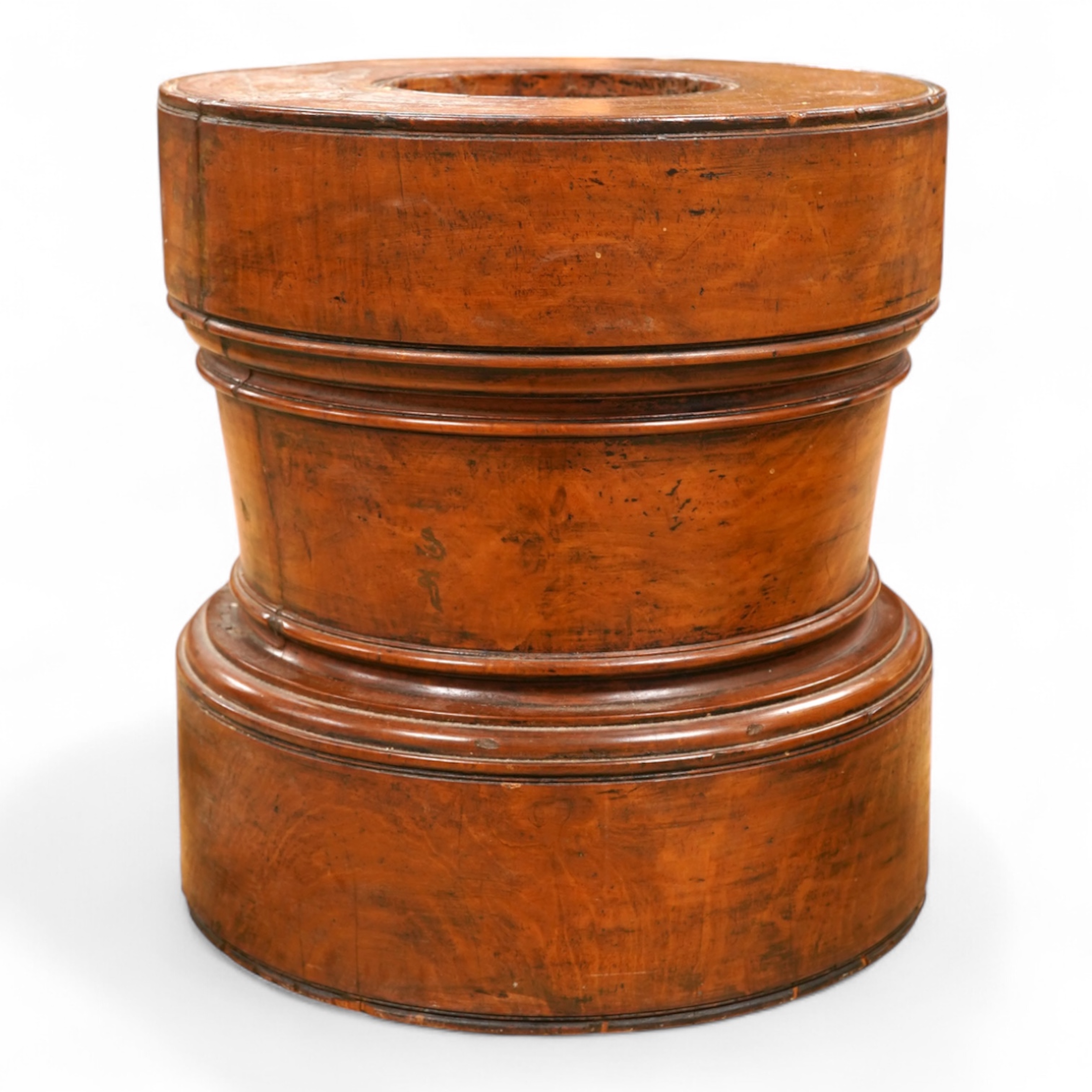 A large Indian solid turned satinwood mortar, Kerala, 19th century, 34cm